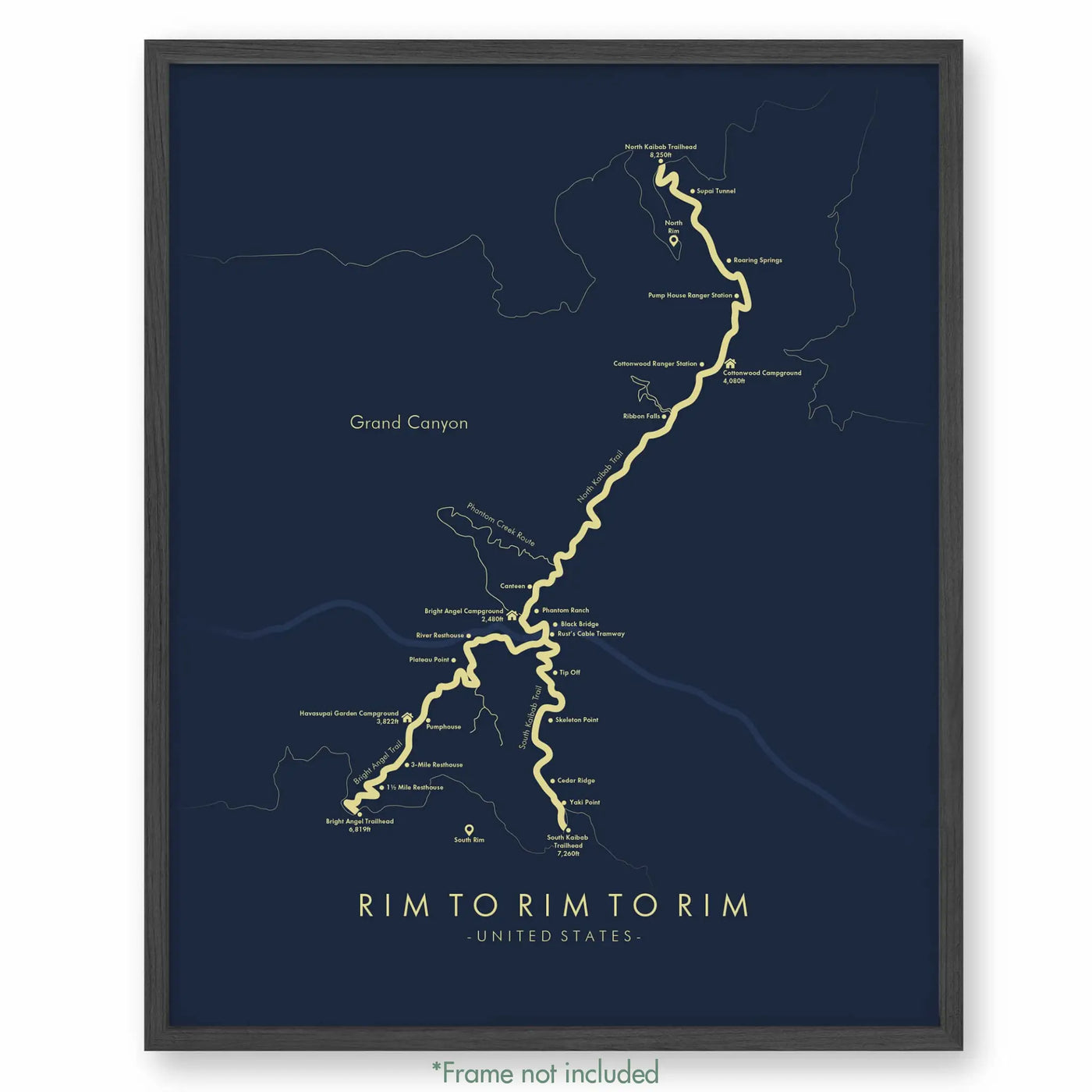 Trail Poster of Rim To Rim To Rim Havasupai - Blue