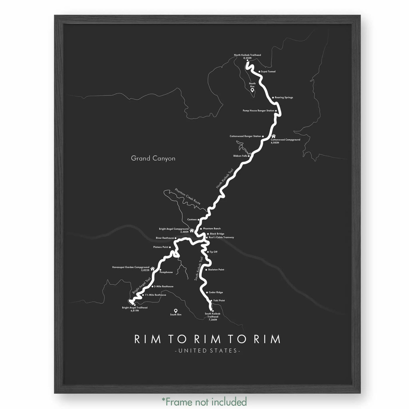Trail Poster of Rim To Rim To Rim Havasupai - Grey