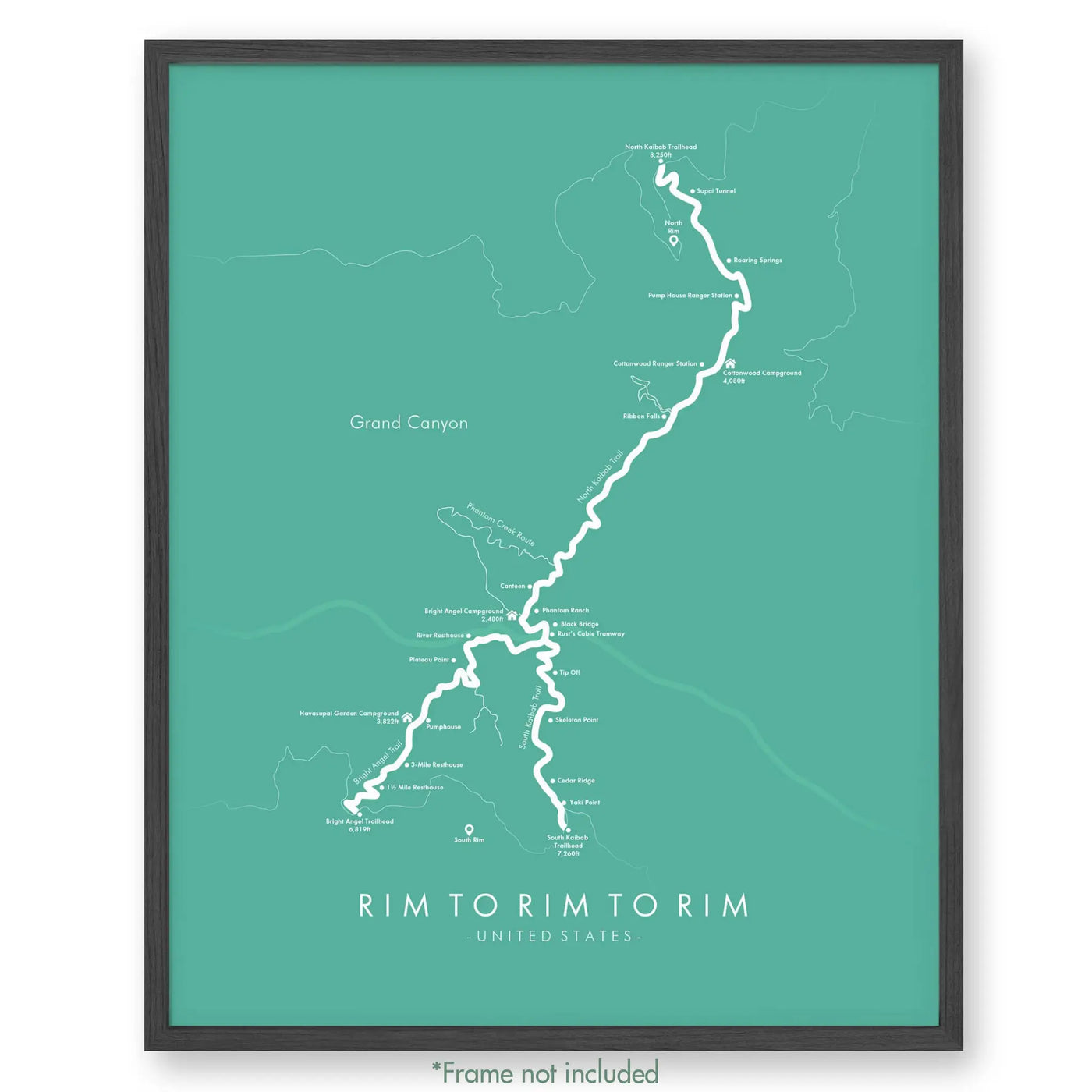 Trail Poster of Rim To Rim To Rim Havasupai - Teal