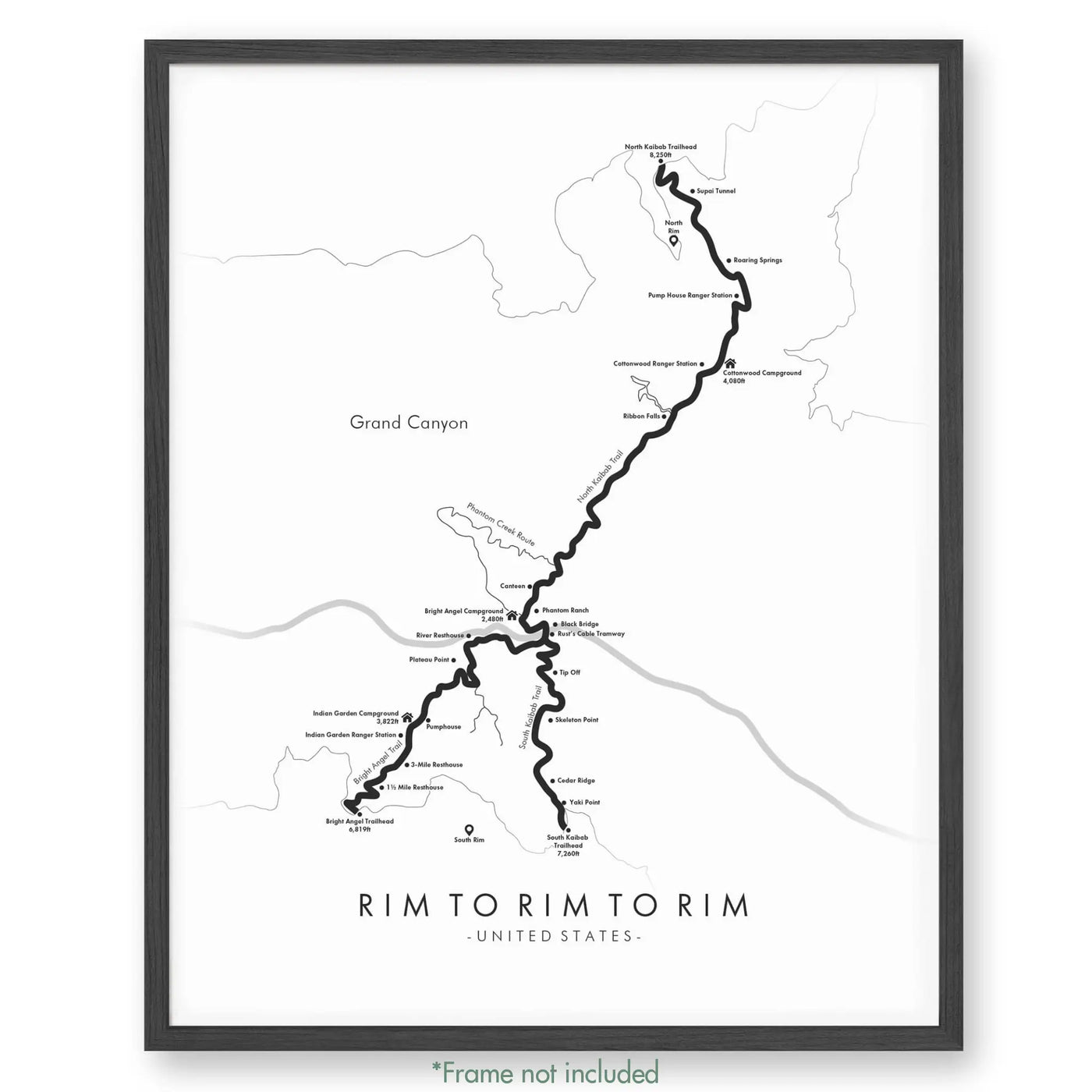 Trail Poster of Rim To Rim To Rim - White