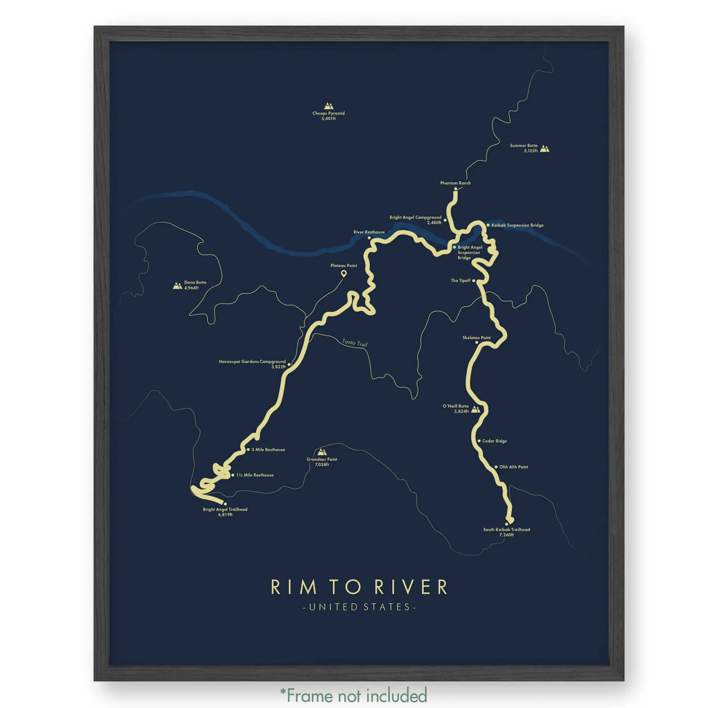 Trail Poster of Rim To River - Havasupai - Blue