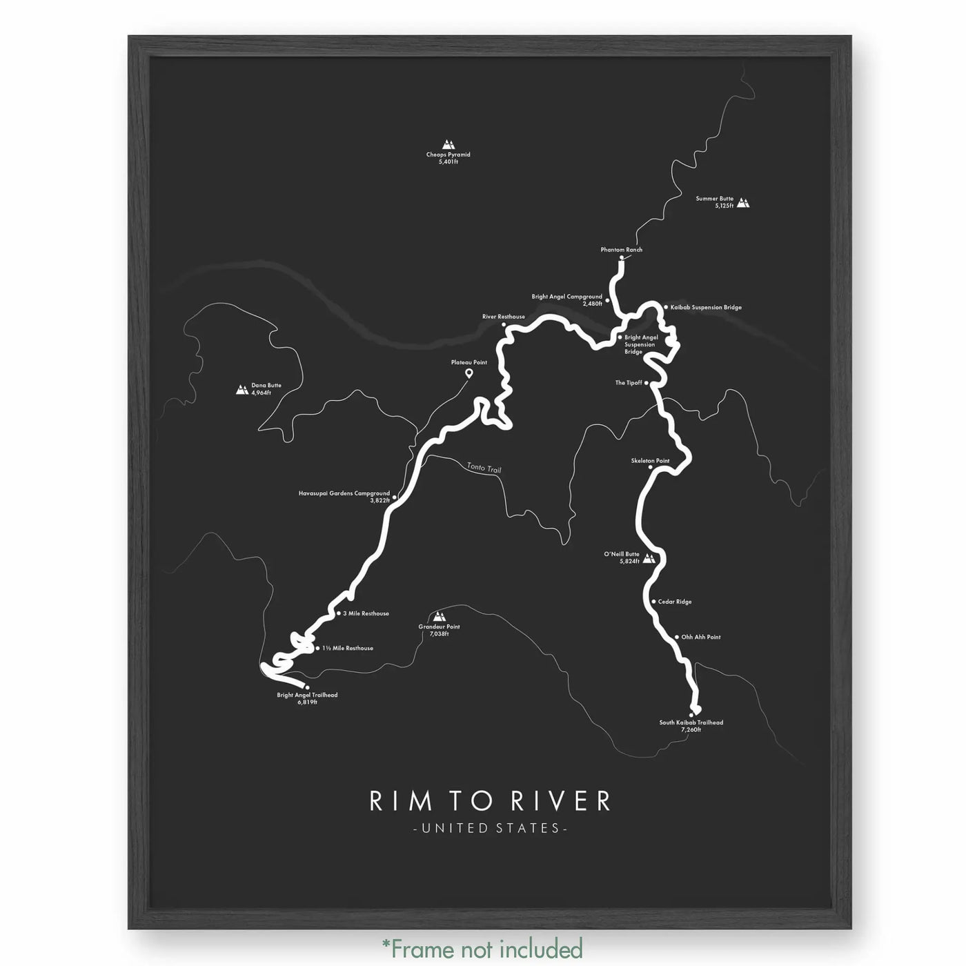 Trail Poster of Rim To River - Havasupai - Grey