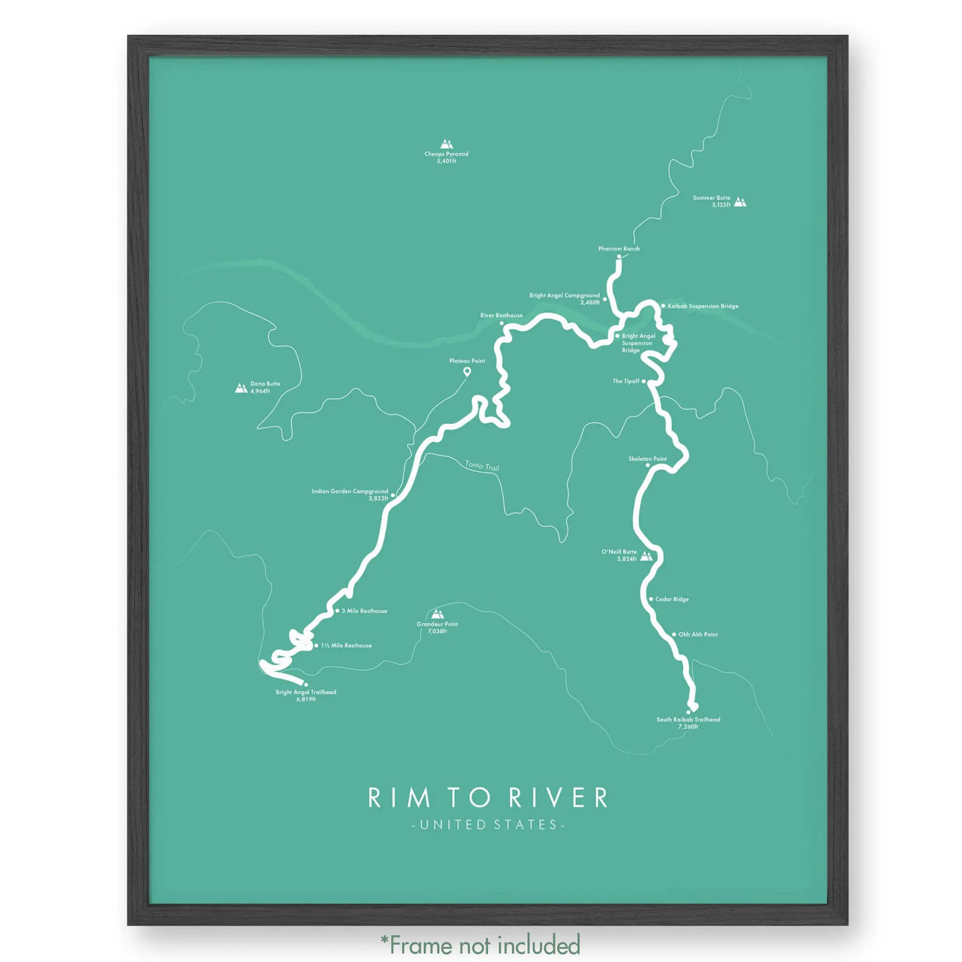 Trail Poster of Rim To River - Havasupai - Teal