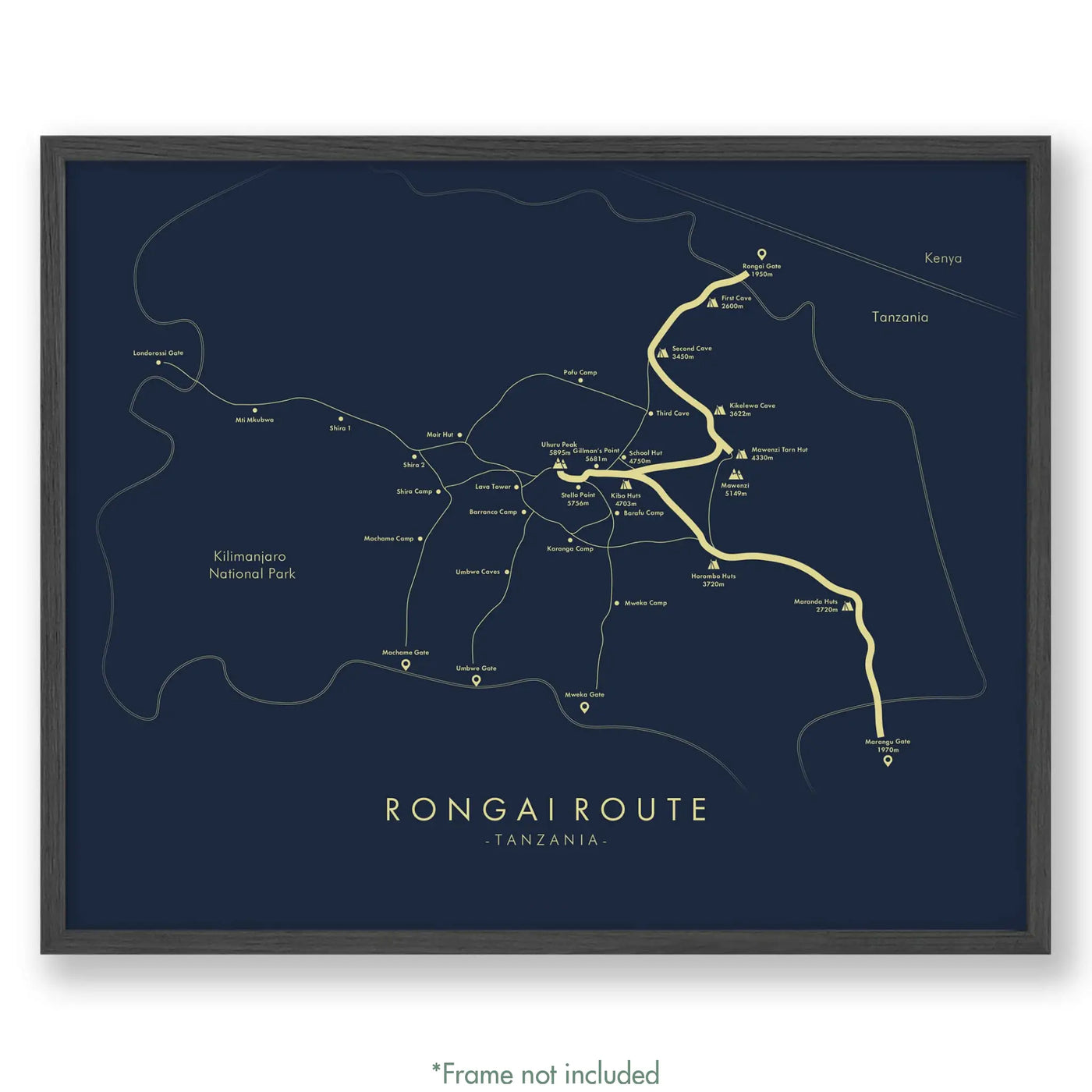 Trail Poster of Rongai Route - Blue