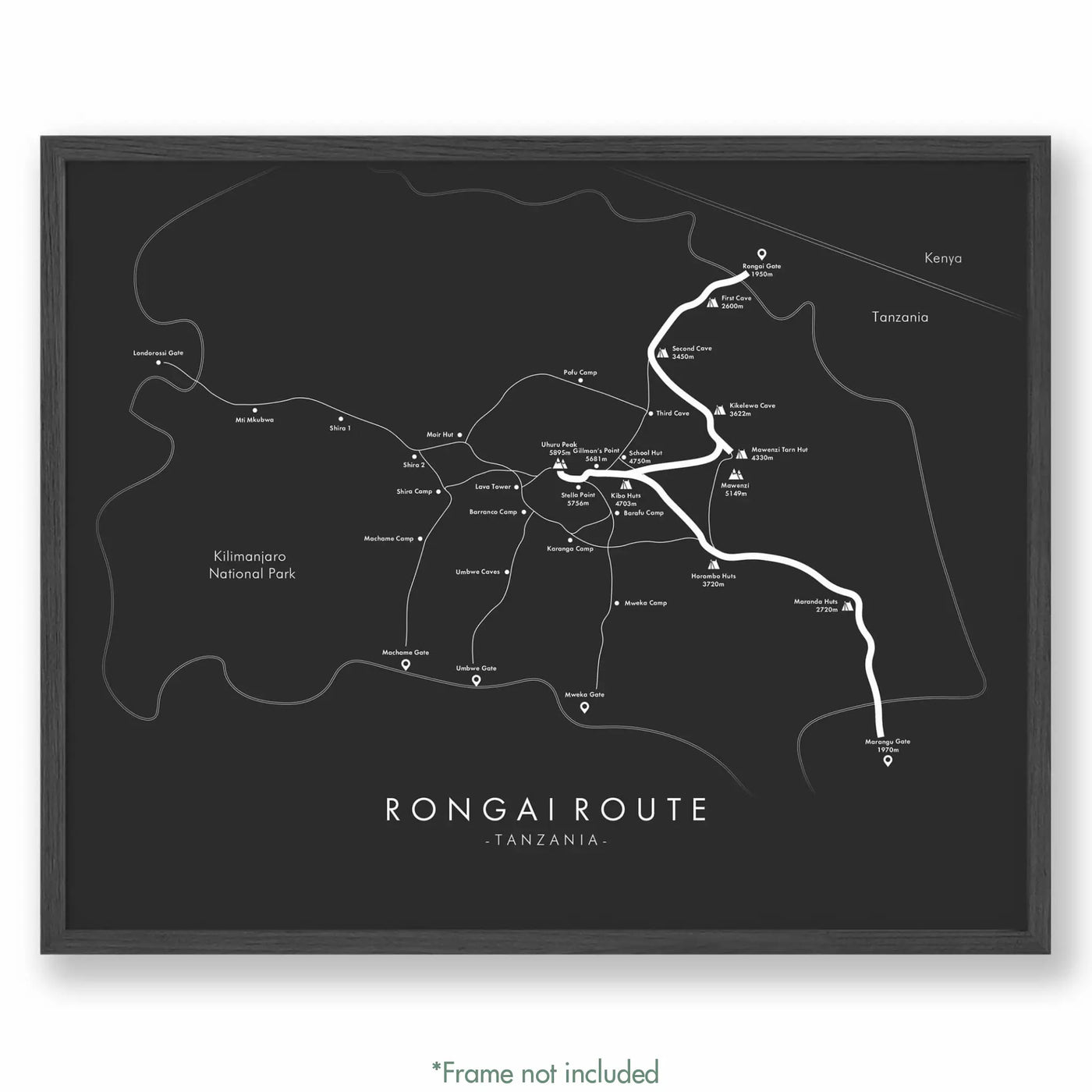 Trail Poster of Rongai Route - Grey