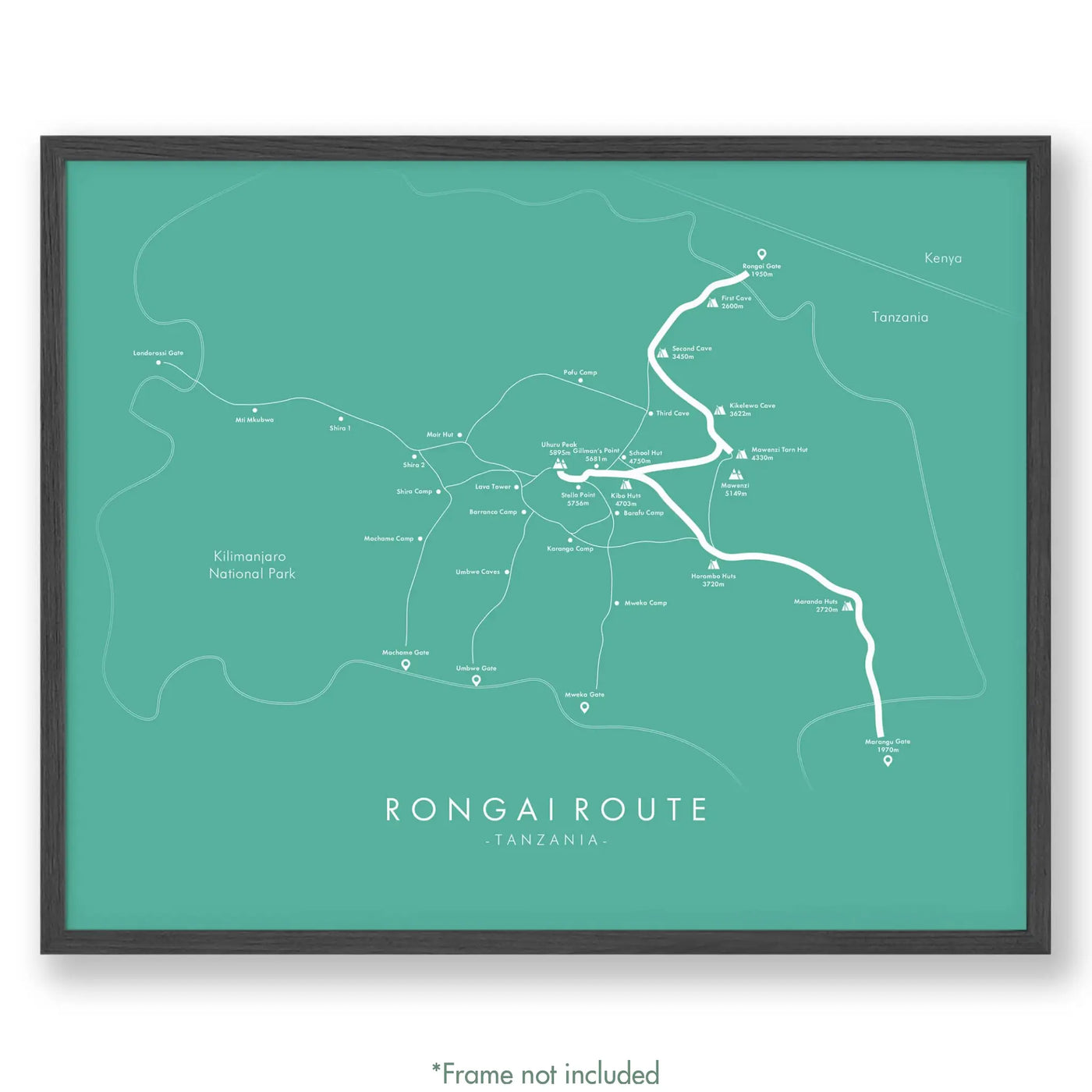 Trail Poster of Rongai Route - Teal