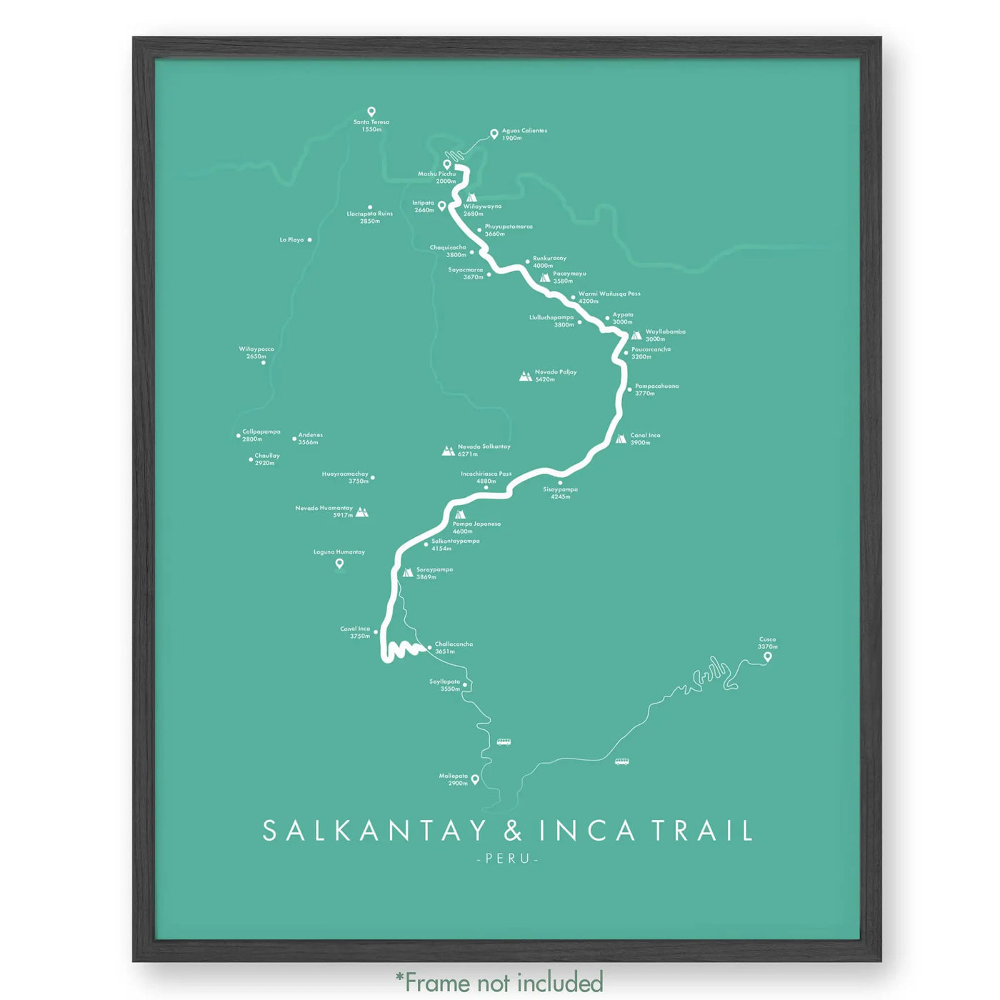 Trail Poster of Salkantay & Inca Trail - Teal