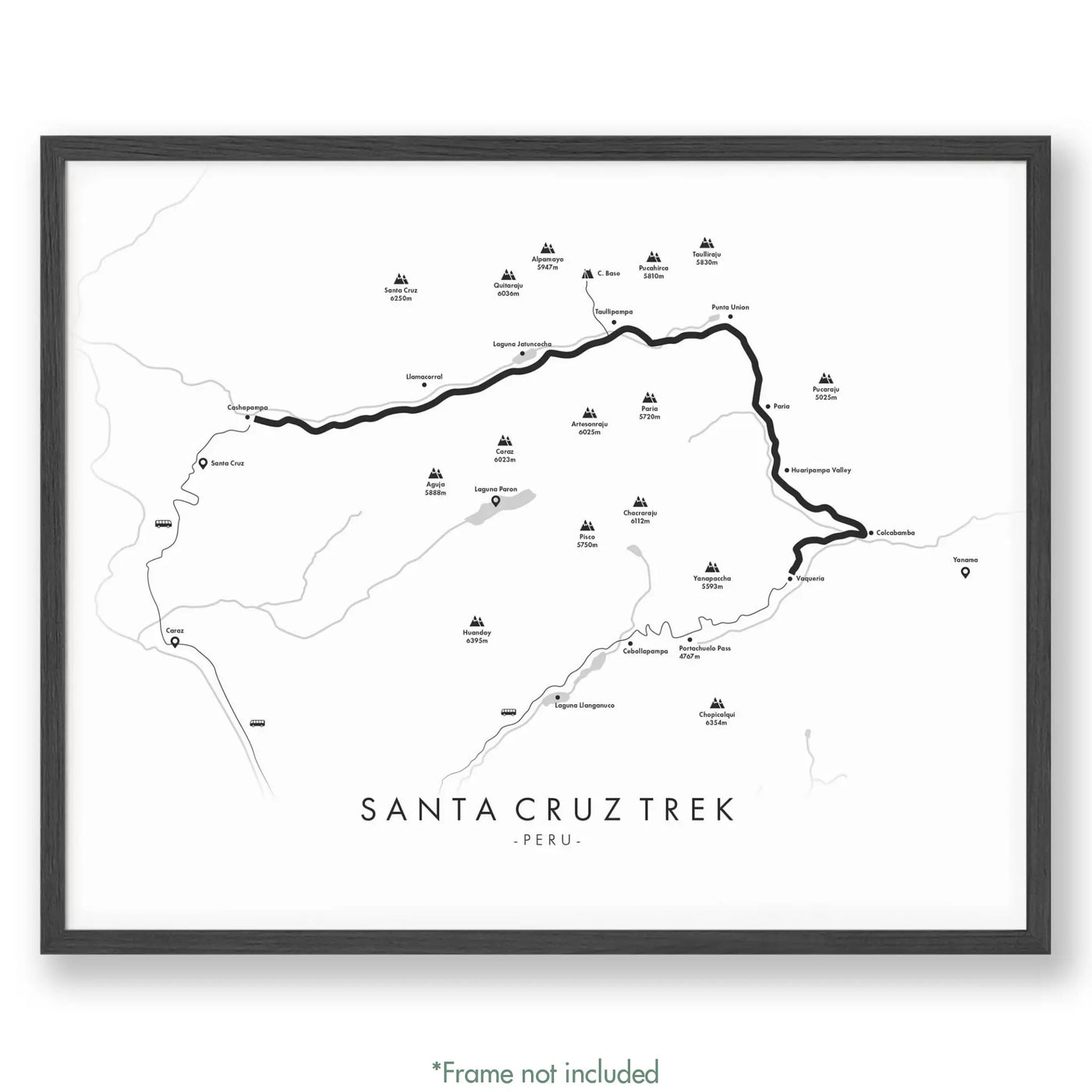 Trail Poster of Santa Cruz Trek - White