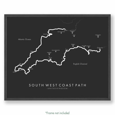 Path Poster of South West Coast Path - Grey