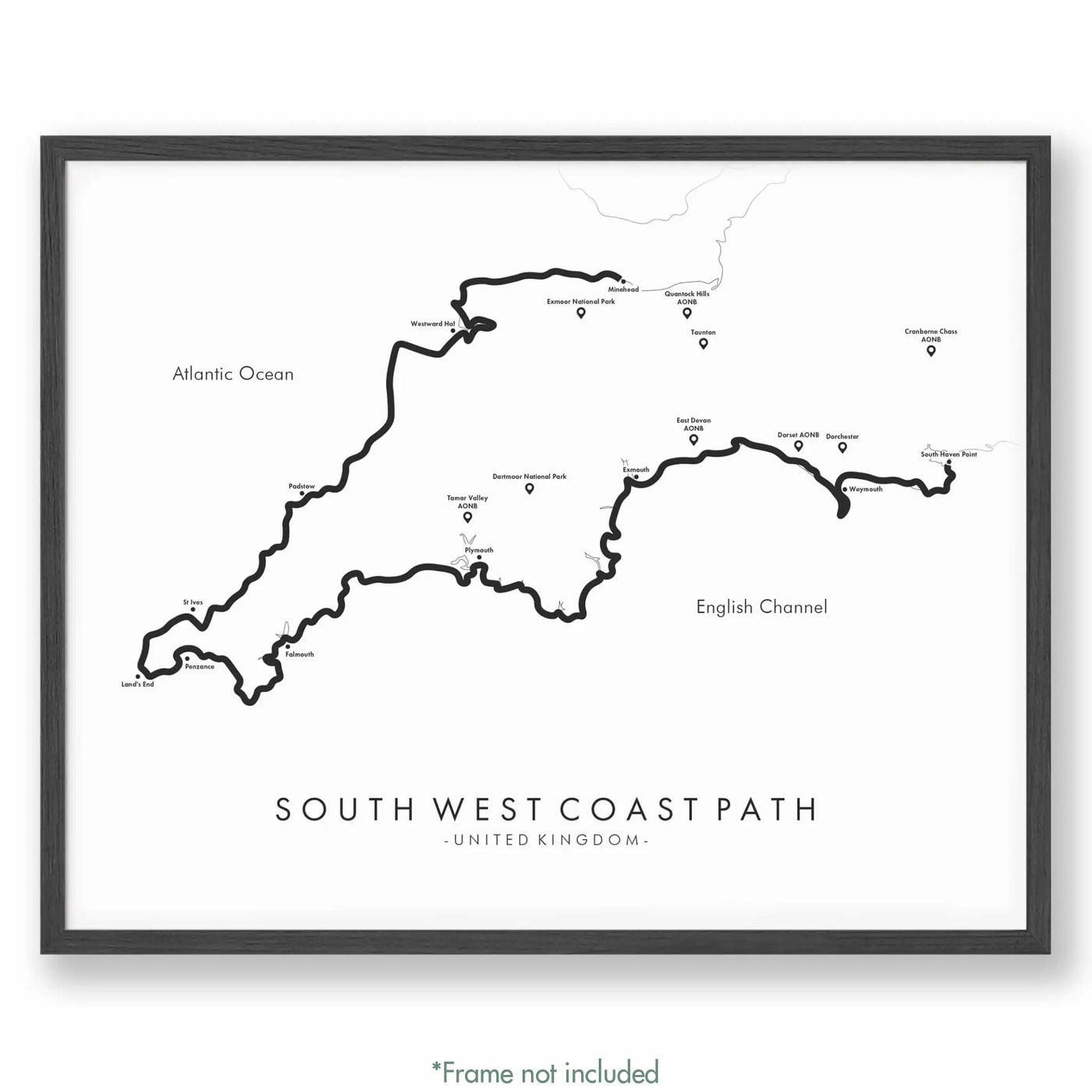 Path Poster of South West Coast Path - White