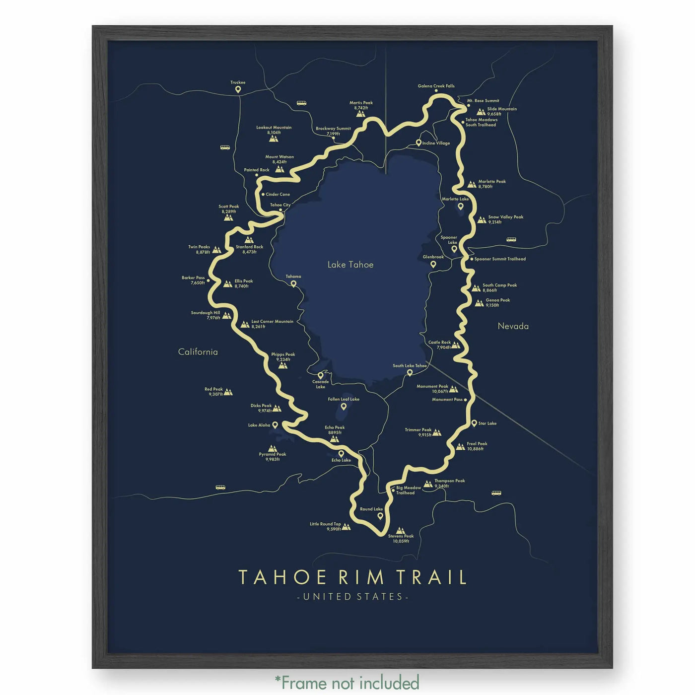 Trail Poster of Tahoe Rim Trail - Blue