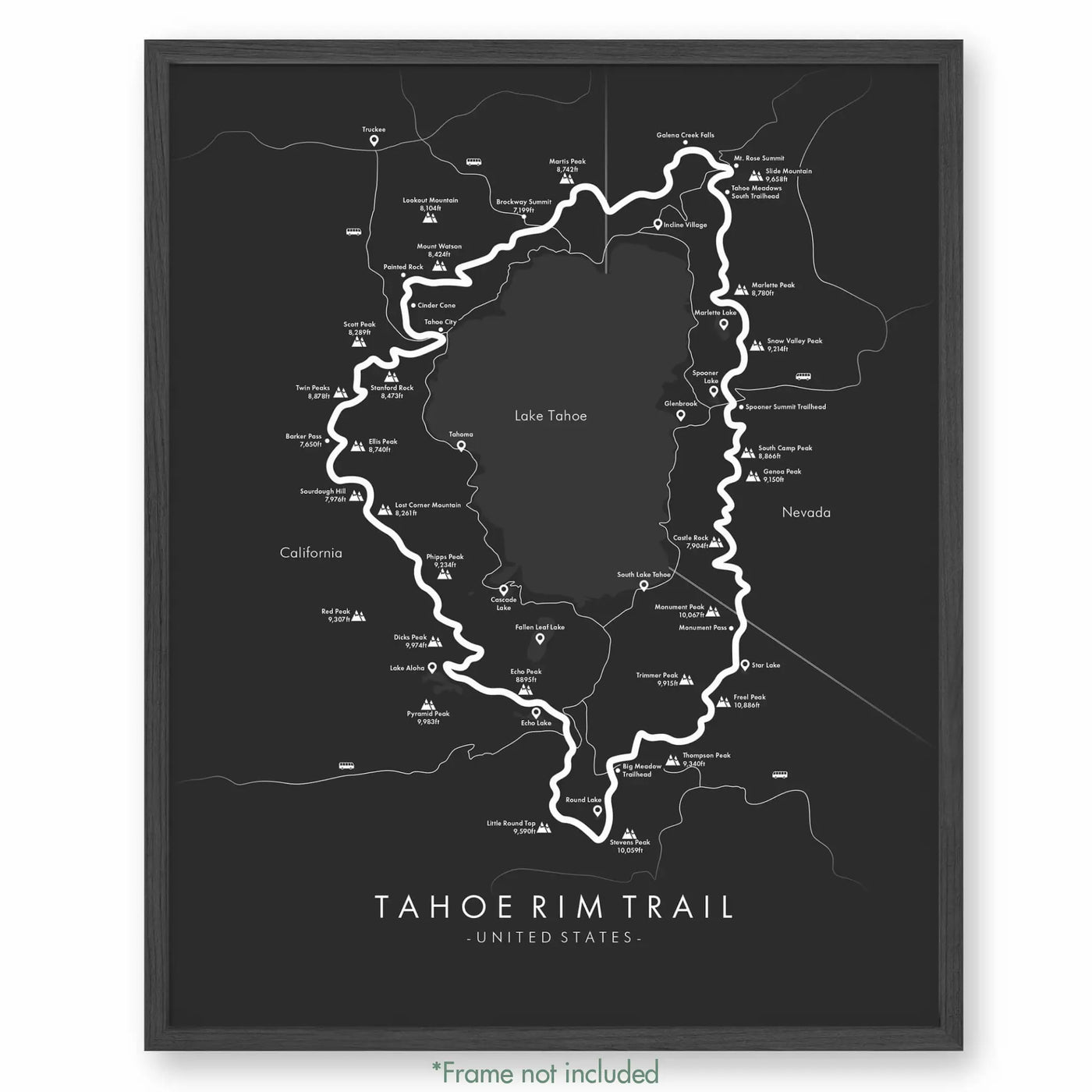 Trail Poster of Tahoe Rim Trail - Grey