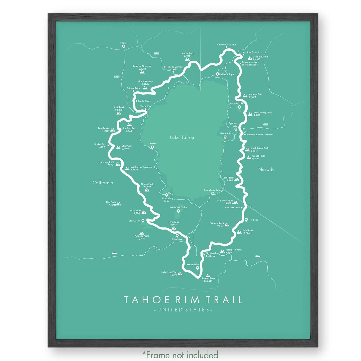 Trail Poster of Tahoe Rim Trail - Teal