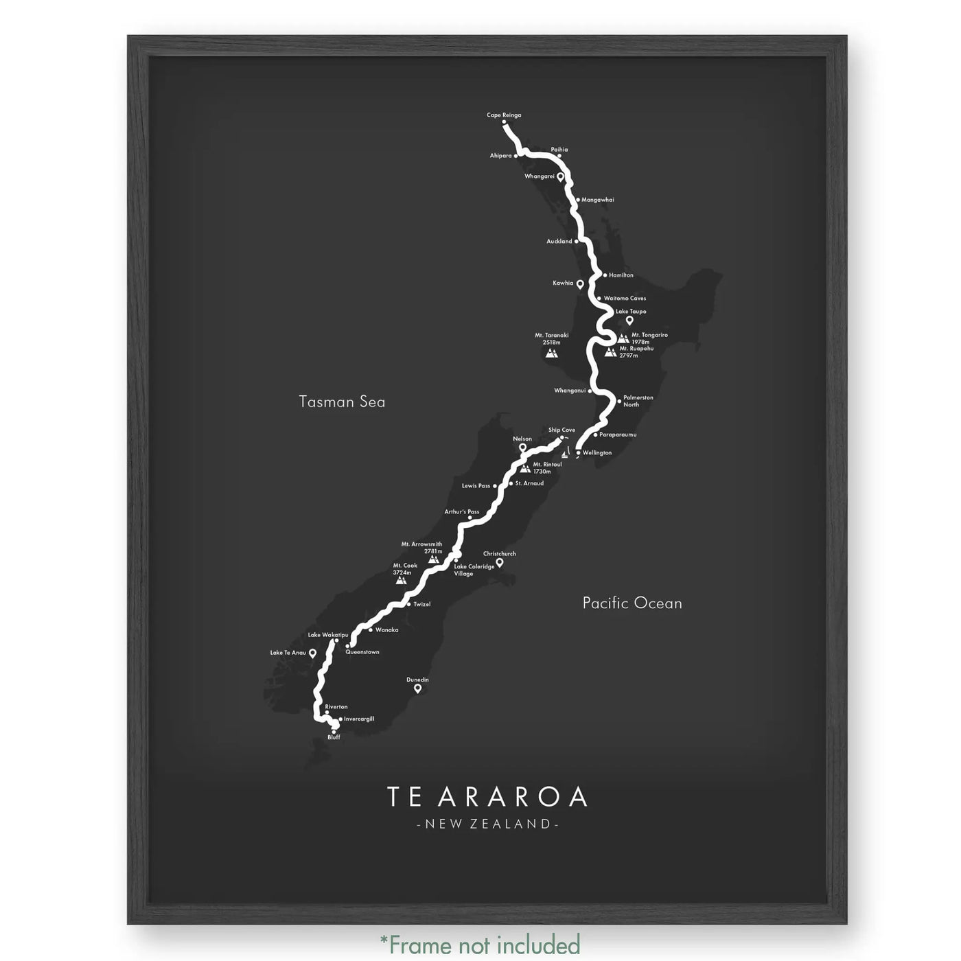 Trail Poster of Te Araroa - Grey