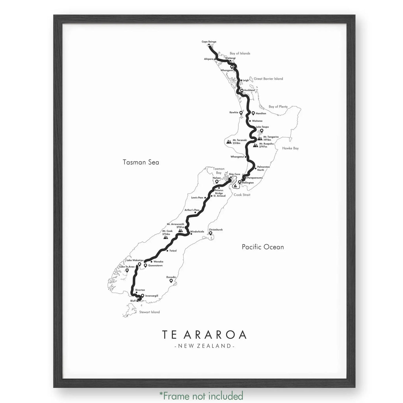 Trail Poster of Te Araroa - White