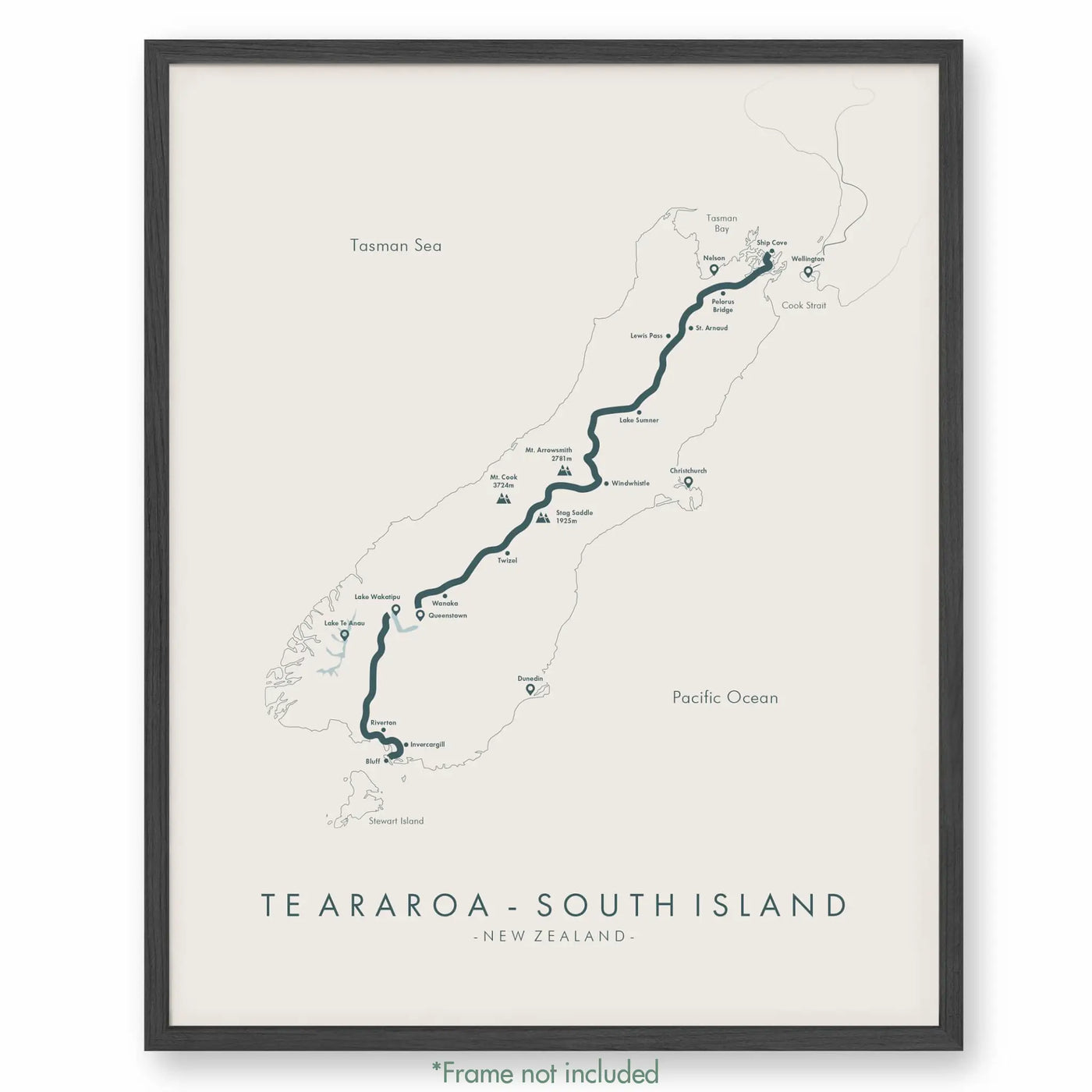 Trail Poster of Te Araroa - South Island - Beige