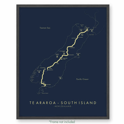 Trail Poster of Te Araroa - South Island - Blue