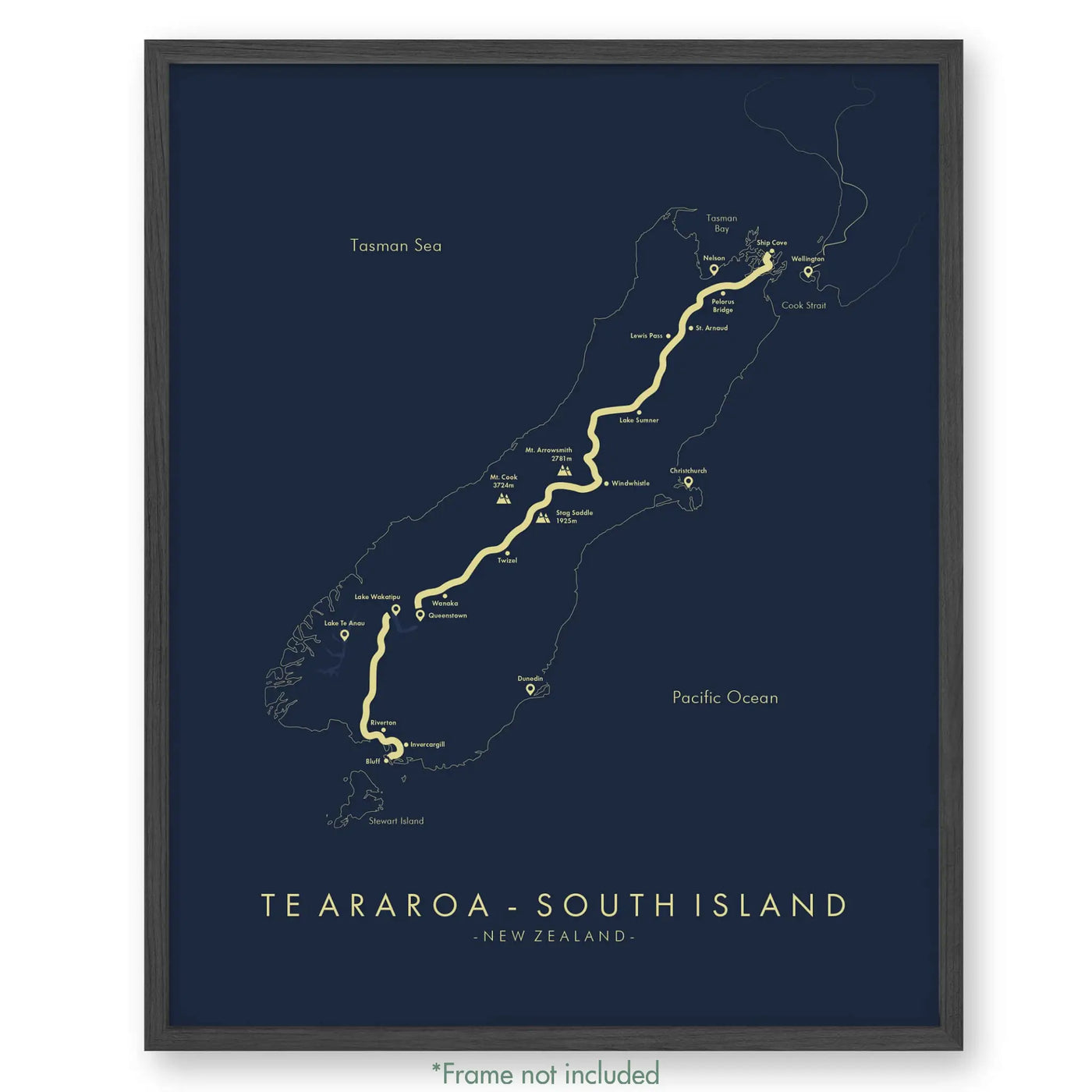 Trail Poster of Te Araroa - South Island - Blue