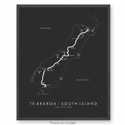 Trail Poster of Te Araroa - South Island - Grey