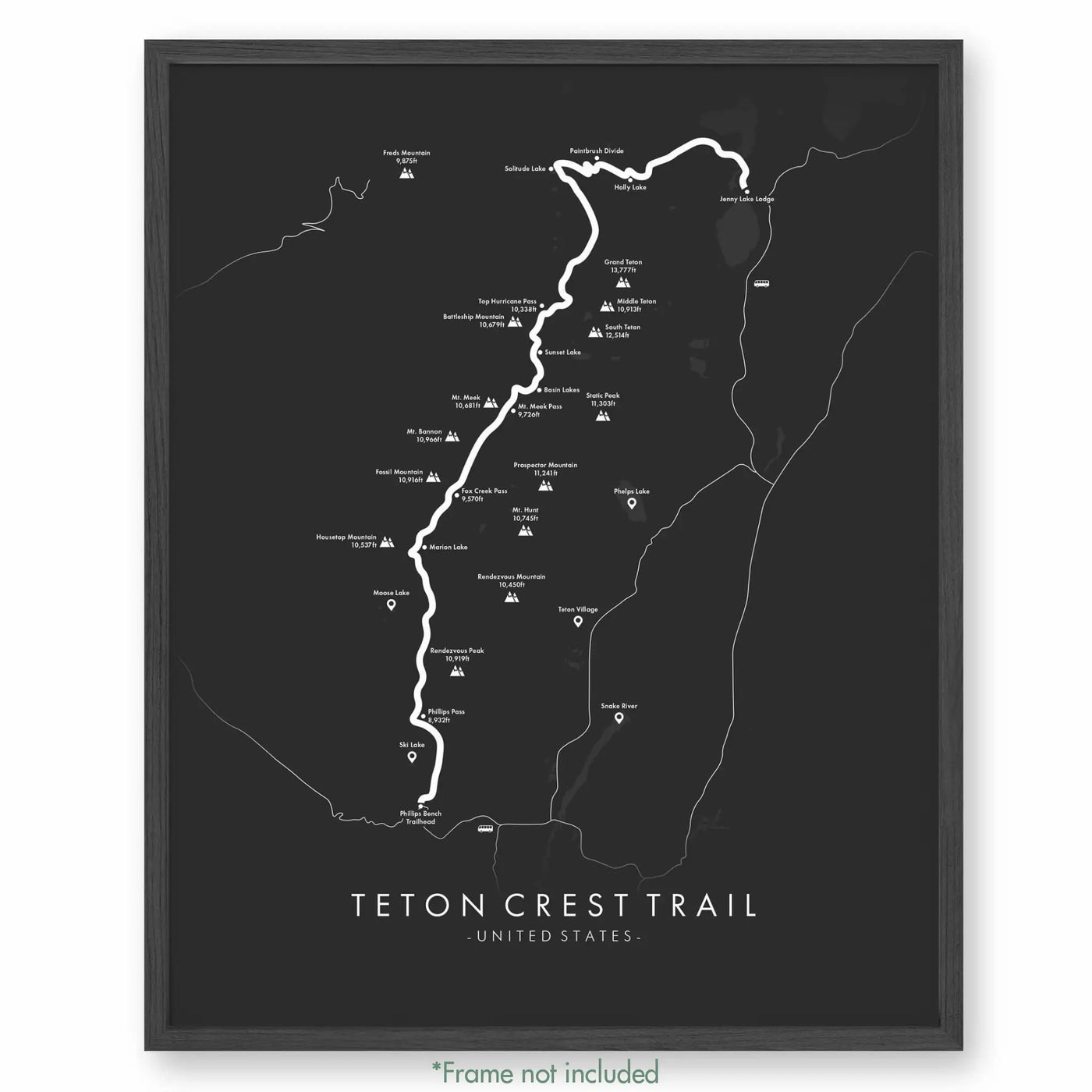 Trail Poster of Teton Crest Trail - Grey