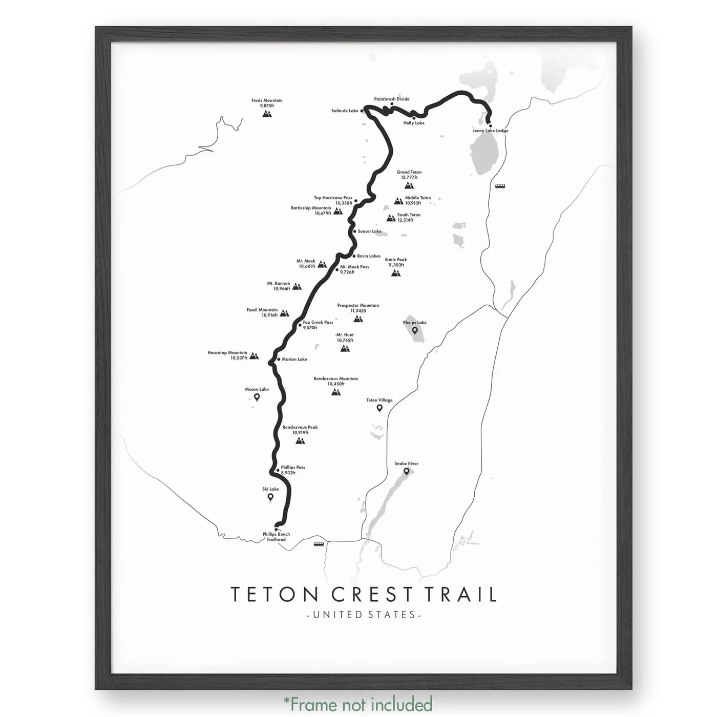 Trail Poster of Teton Crest Trail - White