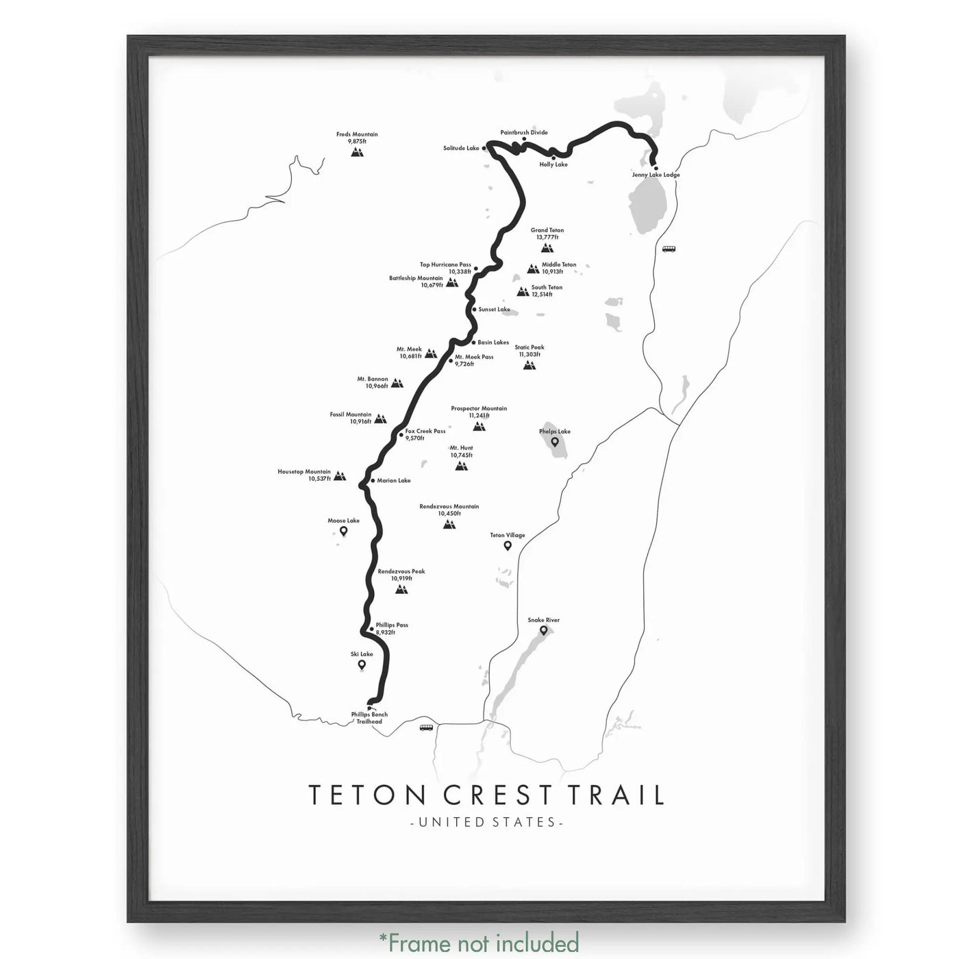 Trail Poster of Teton Crest Trail - White