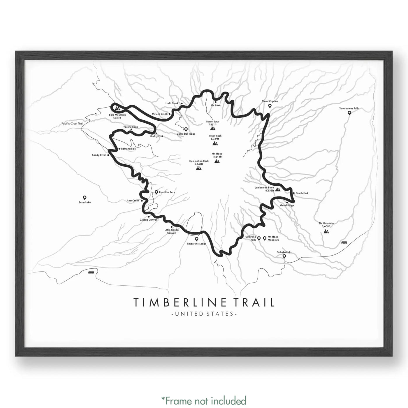 Trail Poster of Timberline Trail - White
