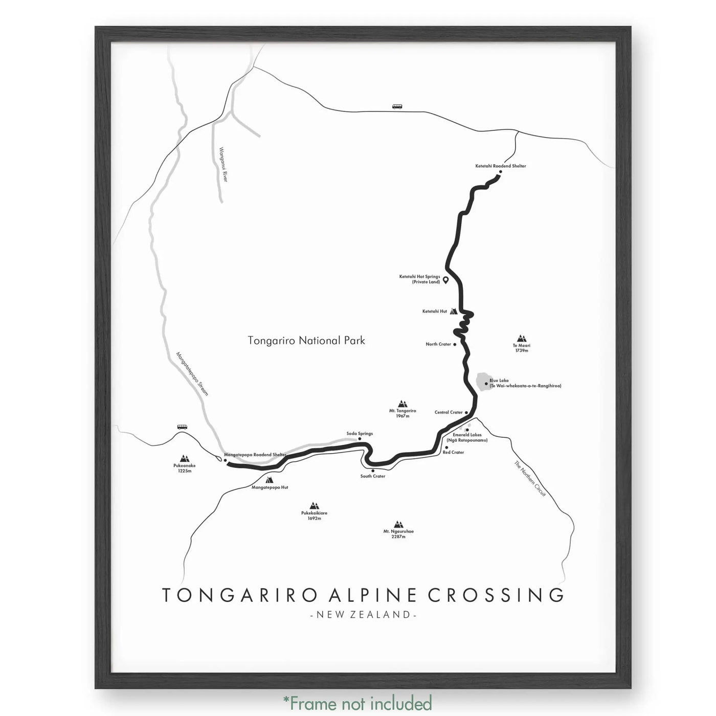 Trail Poster of Tongariro Alpine Crossing - White