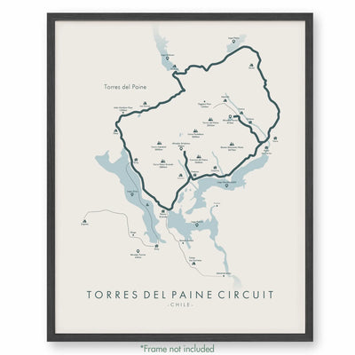 Trail Poster of Torres Del Paine Circuit - Beige