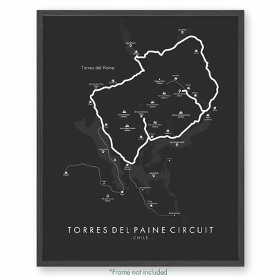 Trail Poster of Torres Del Paine Circuit - Grey