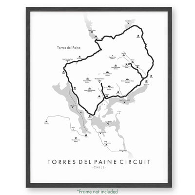 Trail Poster of Torres Del Paine Circuit - White
