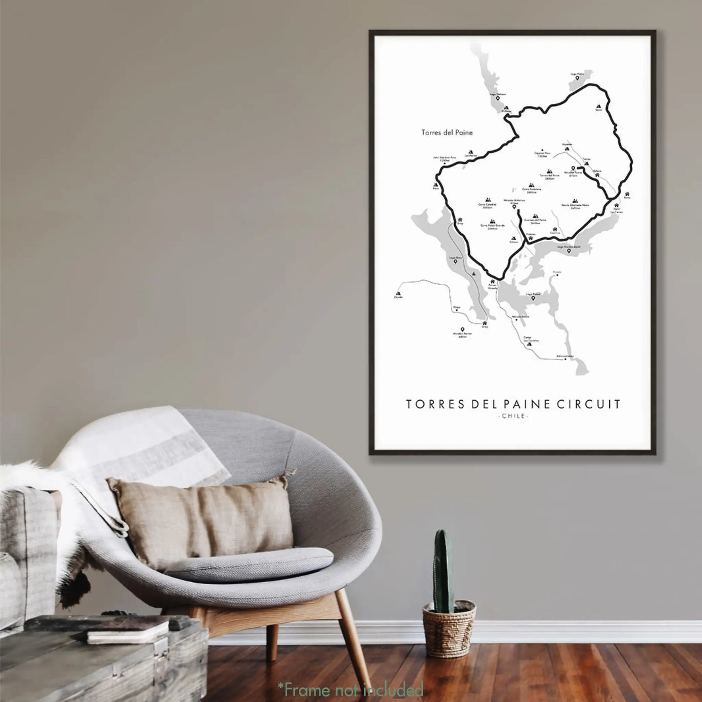 Trail Poster of Torres Del Paine Circuit - White Mockup