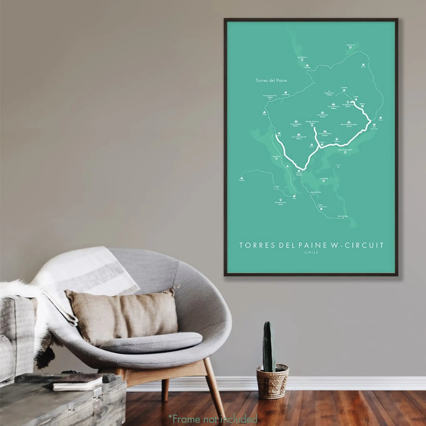 Trail Poster of Torres Del Paine 'W'-Circuit Trek - Teal Mockup