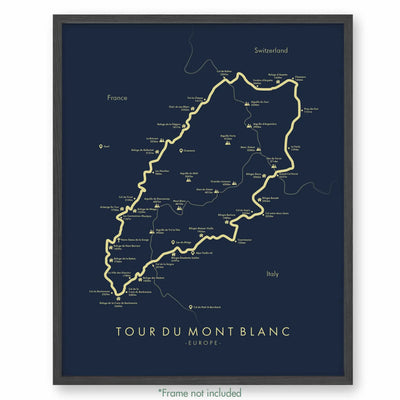 Trail Poster of Tour Du Mont Blanc - Blue