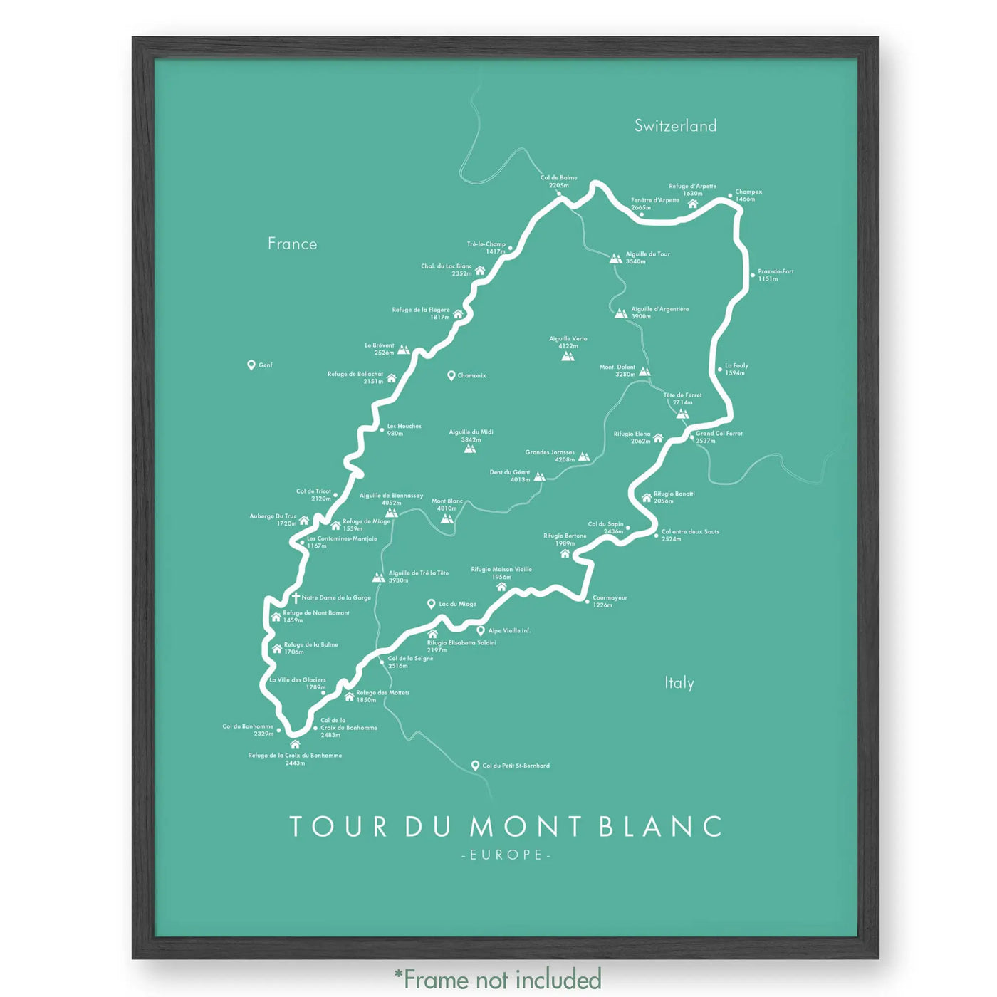 Trail Poster of Tour Du Mont Blanc - Teal