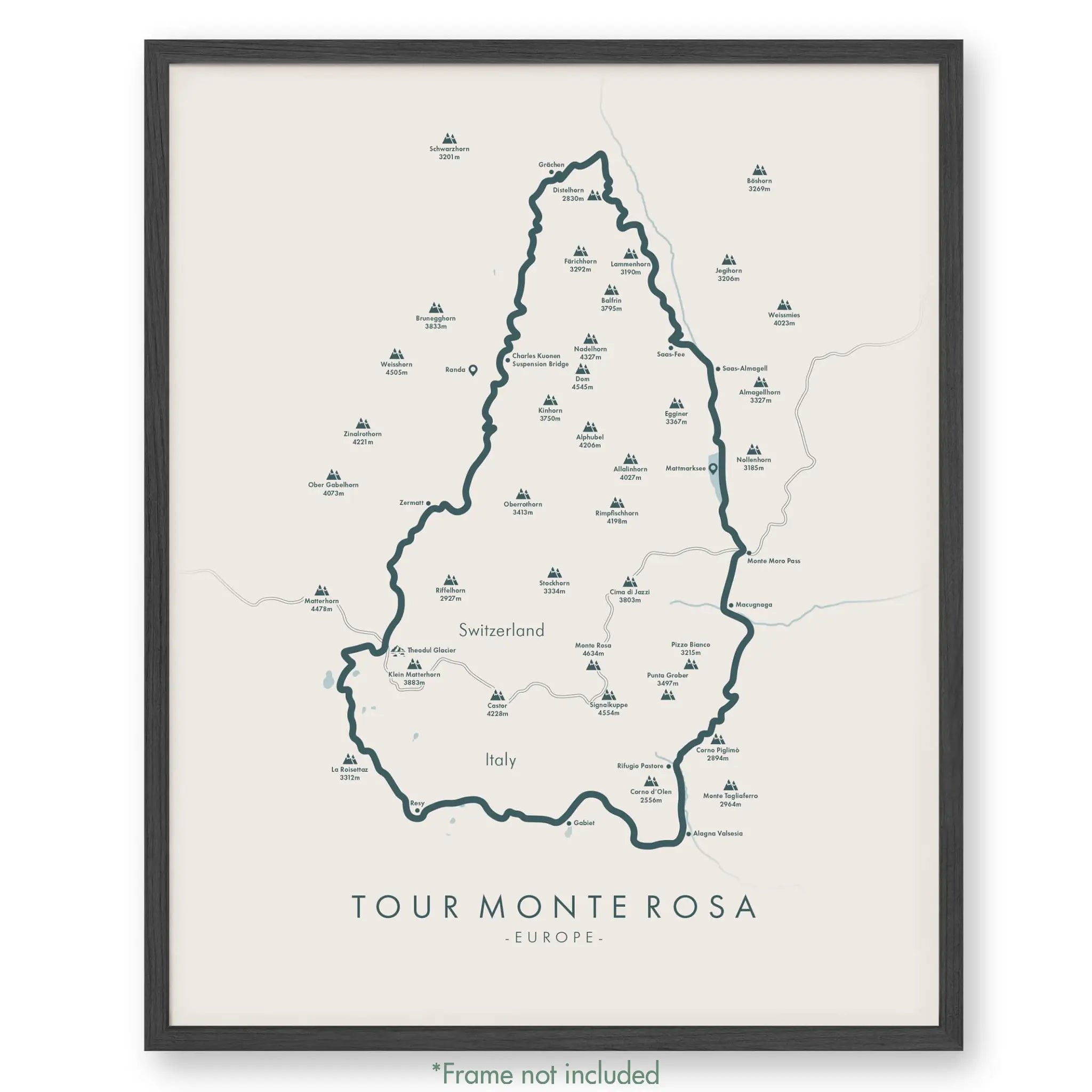 Tour Monte Rosa Map | Tour Monte Rosa Poster | Tell Your Trail