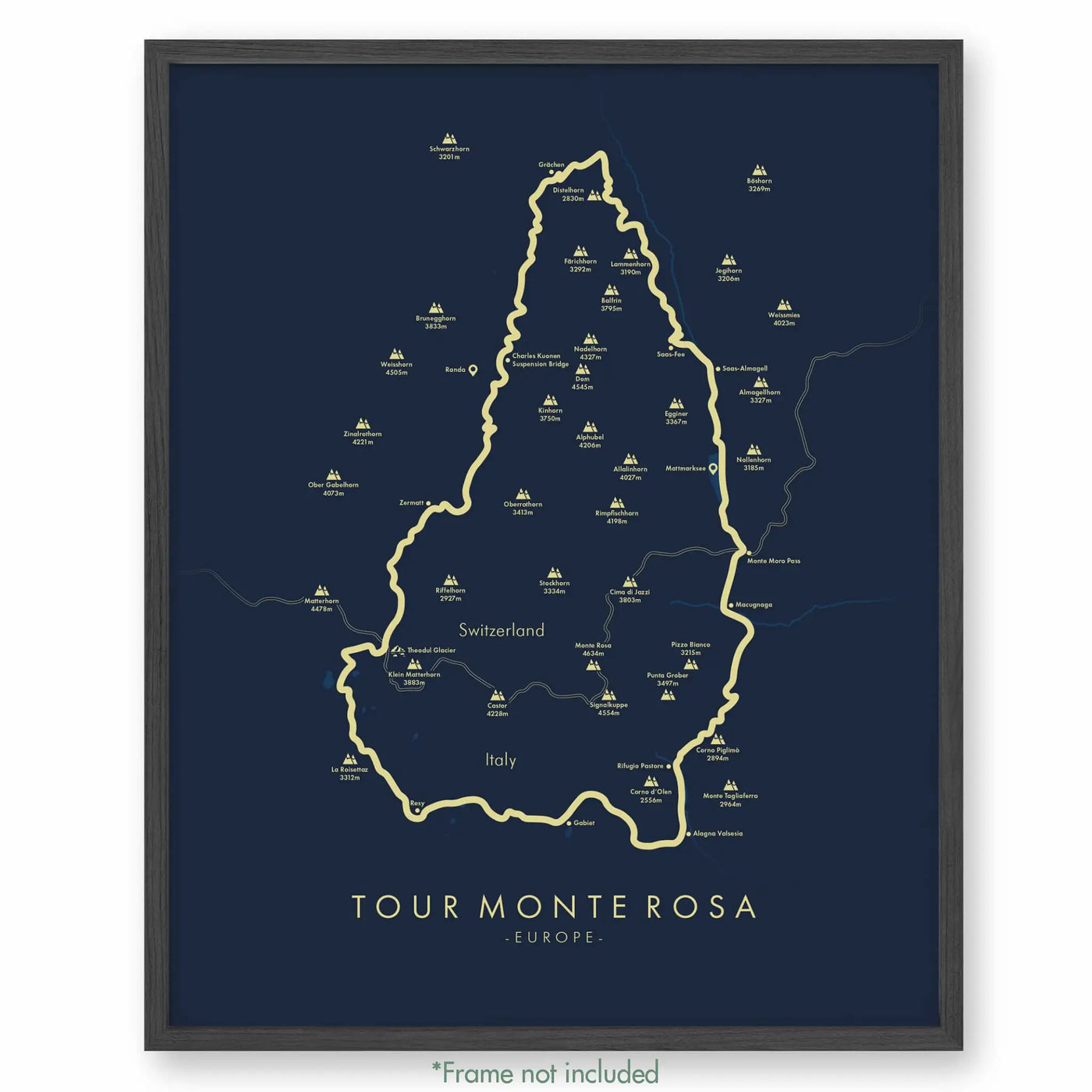 Trail Poster of Tour Monte Rosa - Blue