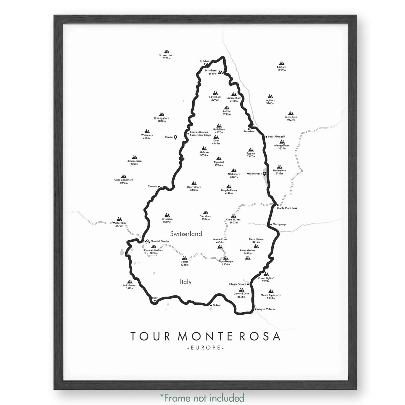 Trail Poster of Tour Monte Rosa - White