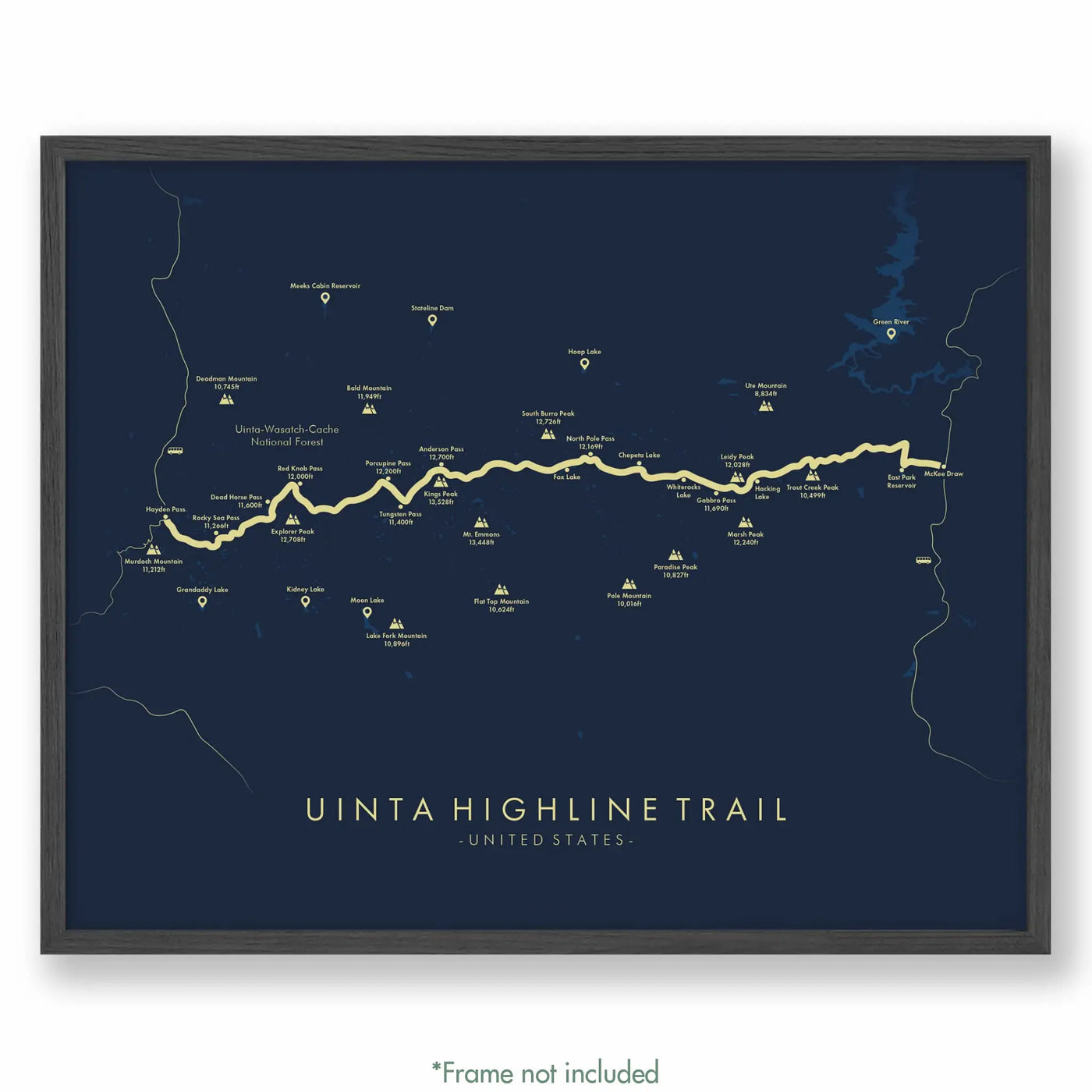 Trail Poster of Uinta Highline Trail - Blue