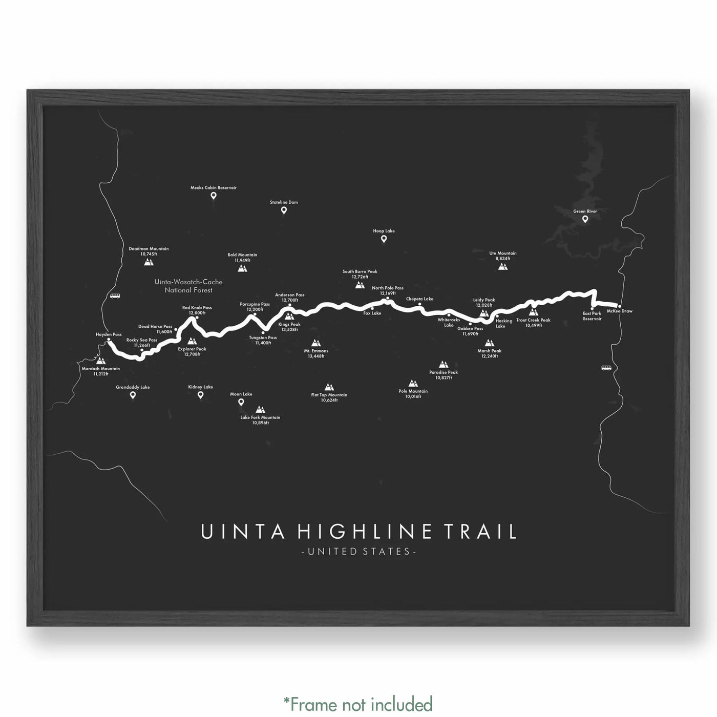 Trail Poster of Uinta Highline Trail - Grey