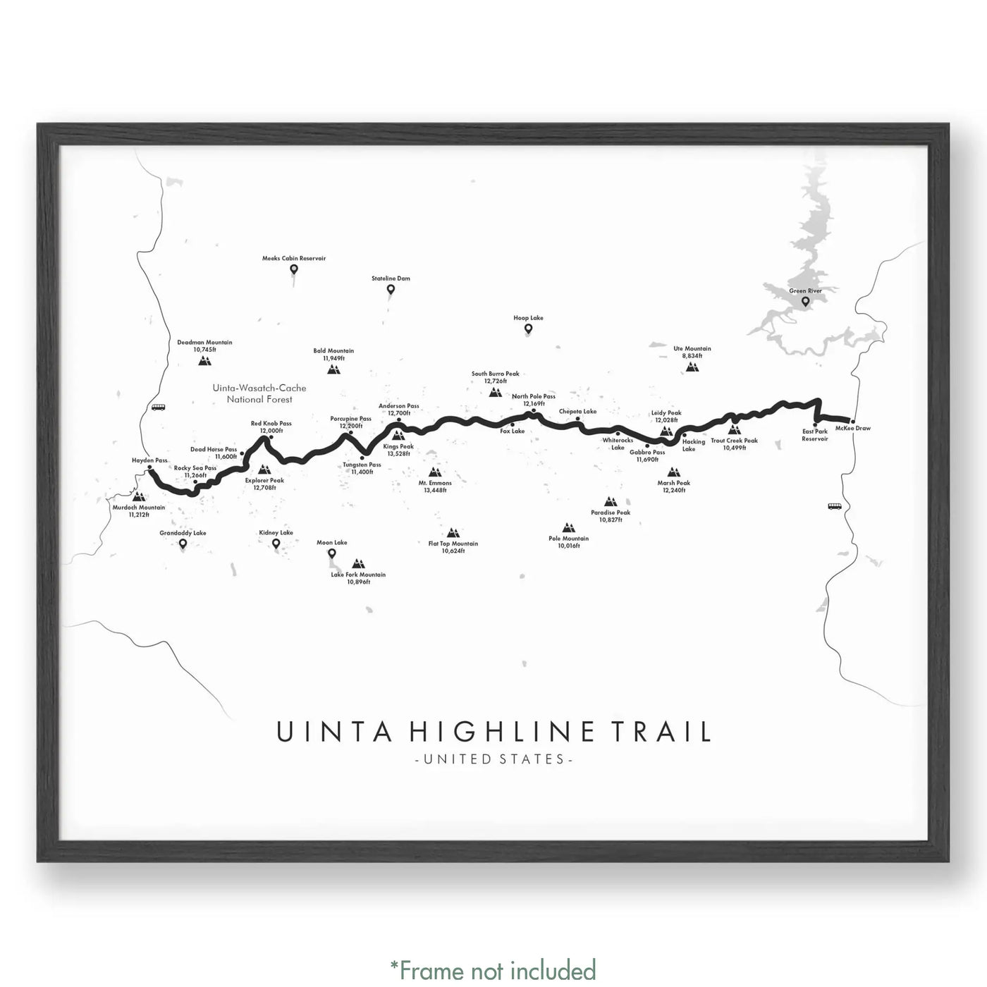 Trail Poster of Uinta Highline Trail - White