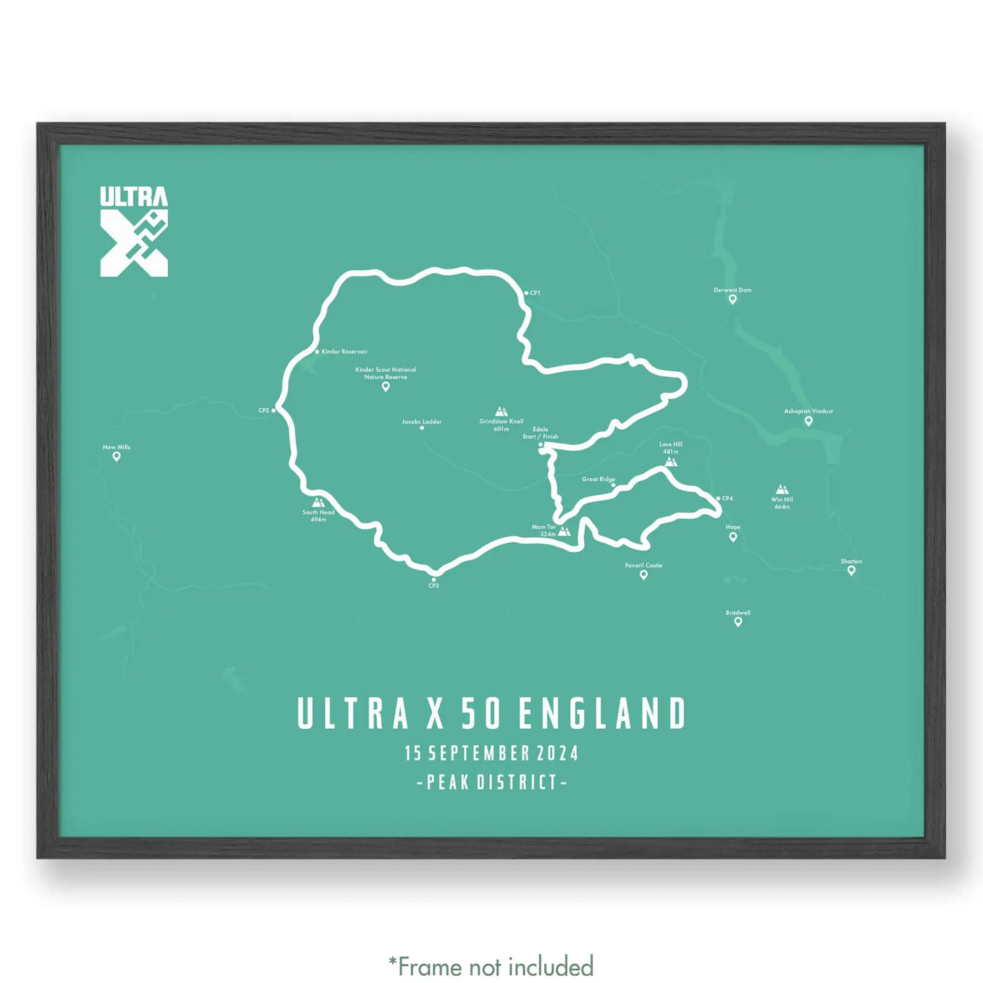 Ultra X England 12’’ X 16’’ / Teal 50Km | 2024 Poster