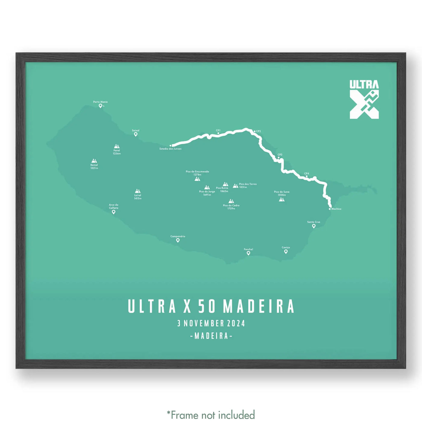 Ultra X Madeira 12’’ X 16’’ / Teal 50Km | 2024 Poster