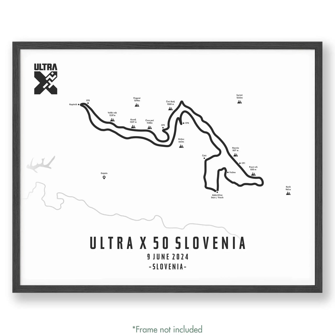 Ultra X Slovenia 12’’ X 16’’ / White 50Km | 2023 Poster