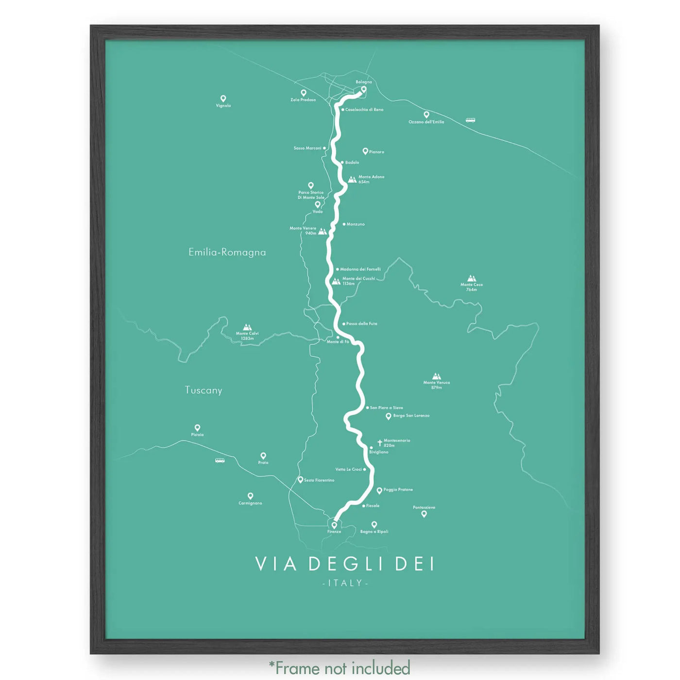 Trail Poster of Via Degli Dei - Teal