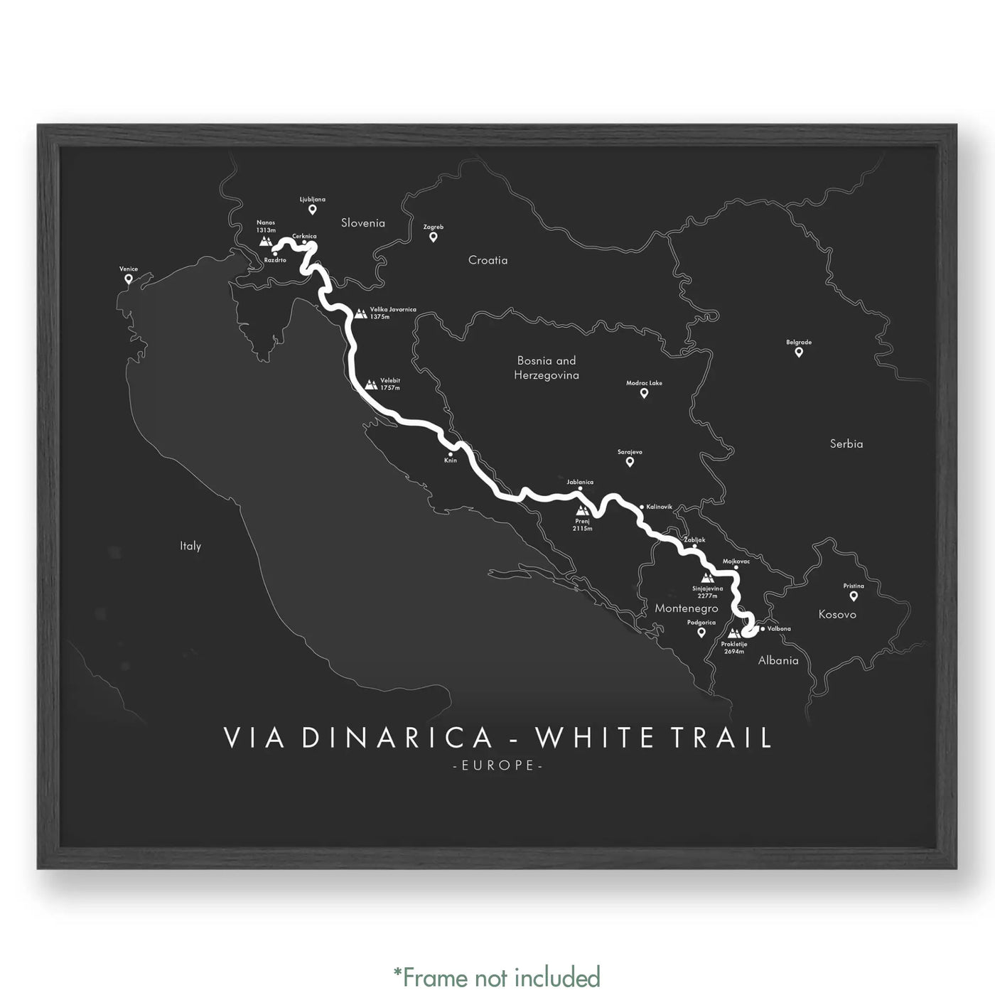 Trail Poster of Via Dinarica - White Trail - Grey