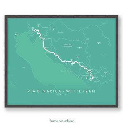 Trail Poster of Via Dinarica - White Trail - Teal