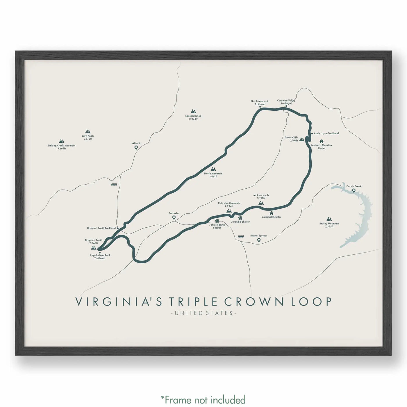 Trail Poster of Virginia's Triple Crown Loop - Beige