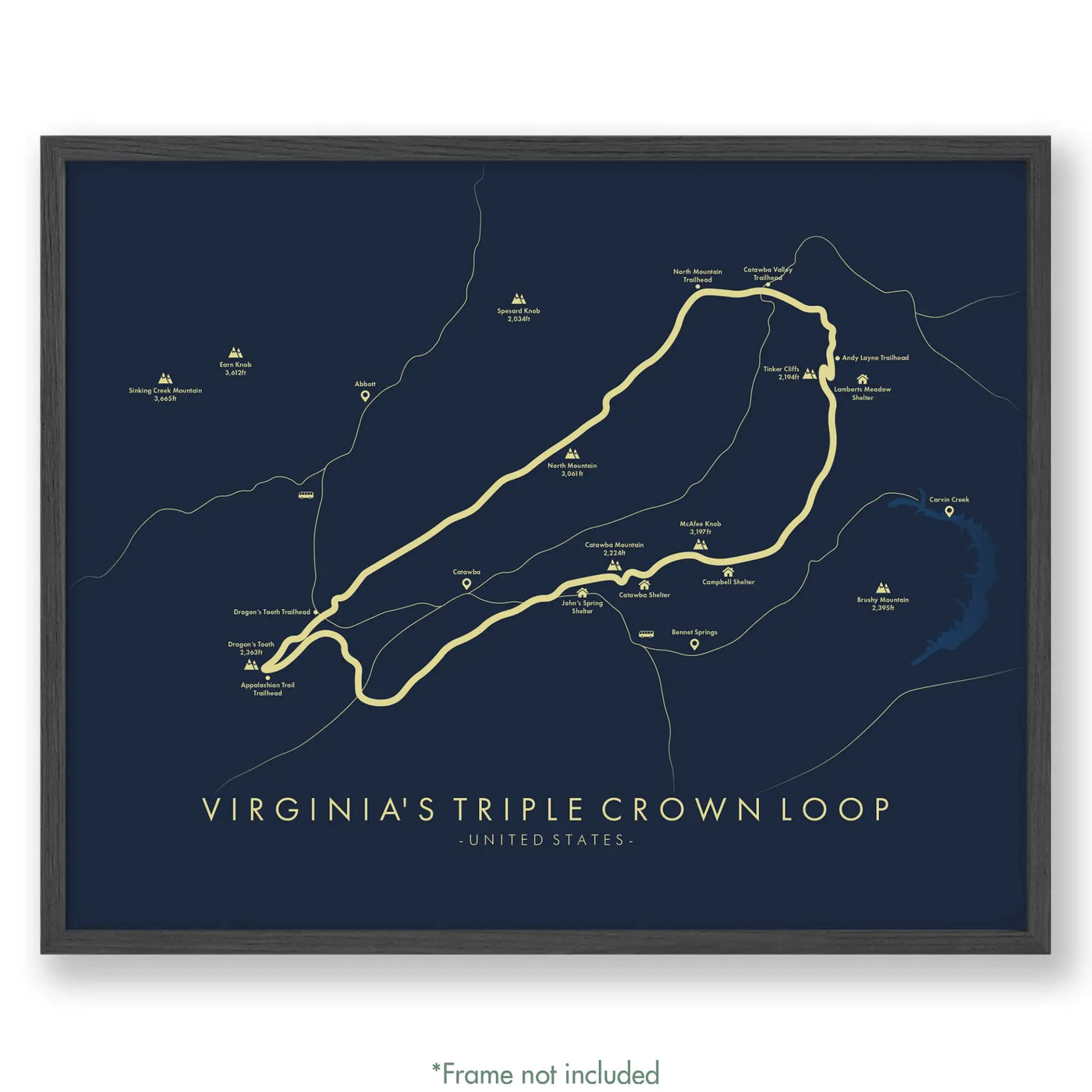 Trail Poster of Virginia's Triple Crown Loop - Blue