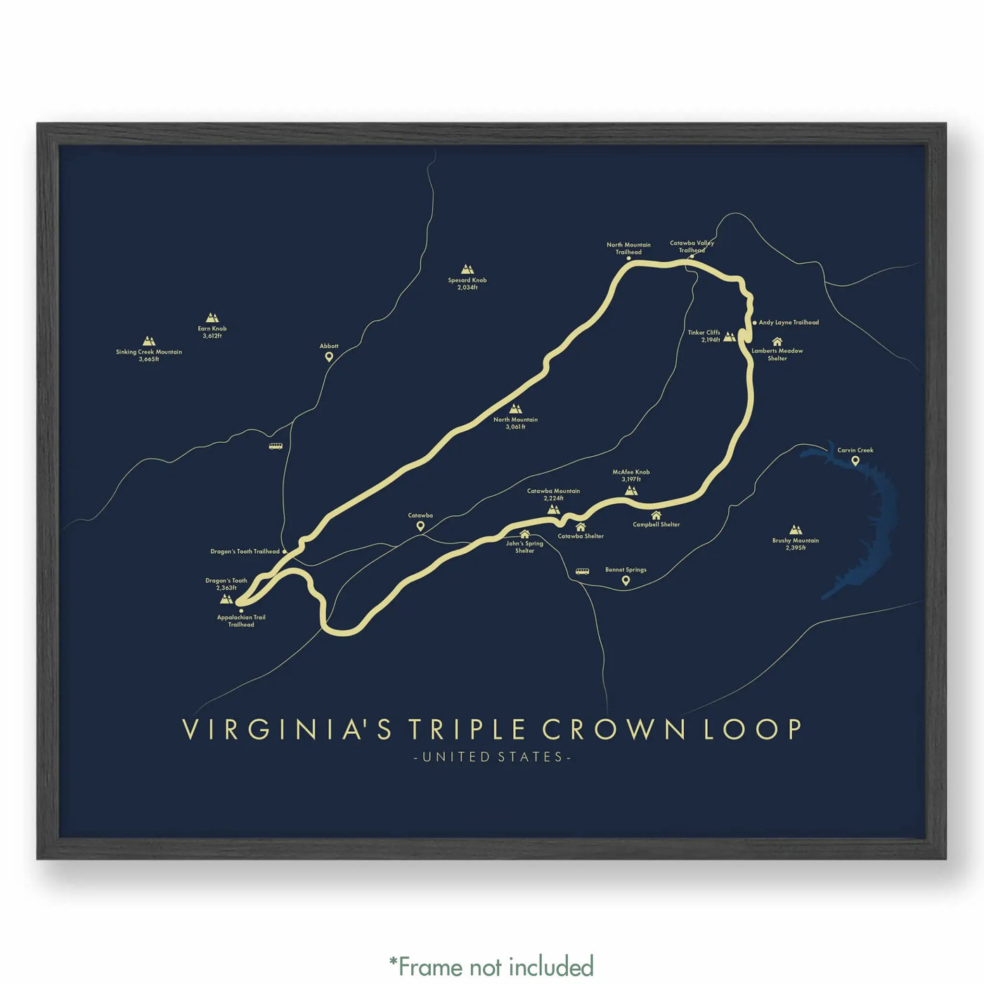 Trail Poster of Virginia's Triple Crown Loop - Blue